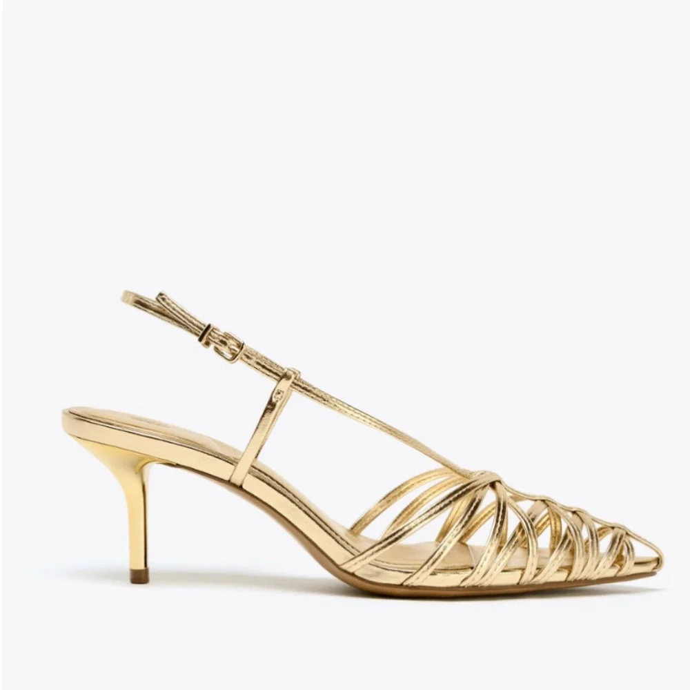 ZARA Metallic Effect Heeled Slingbacks